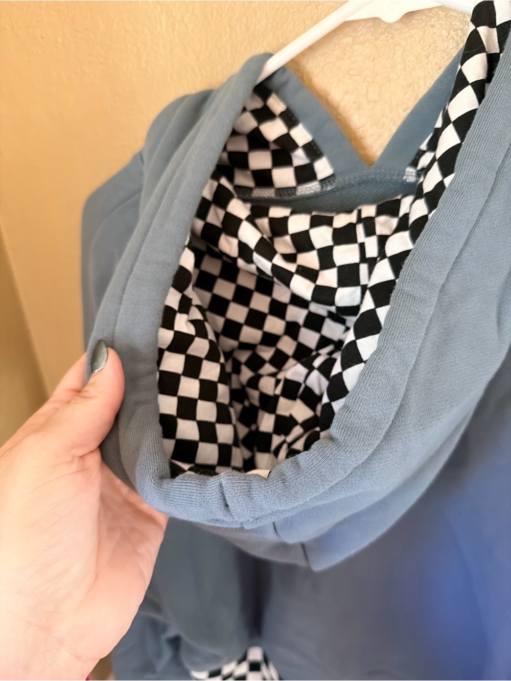 Vans Women's Dusty Blue Boom Boom 66 Cropped Hoodie with Checker Hem - Picture 5 of 6